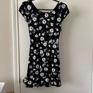 Black Floral Low Back Baby Doll Dress